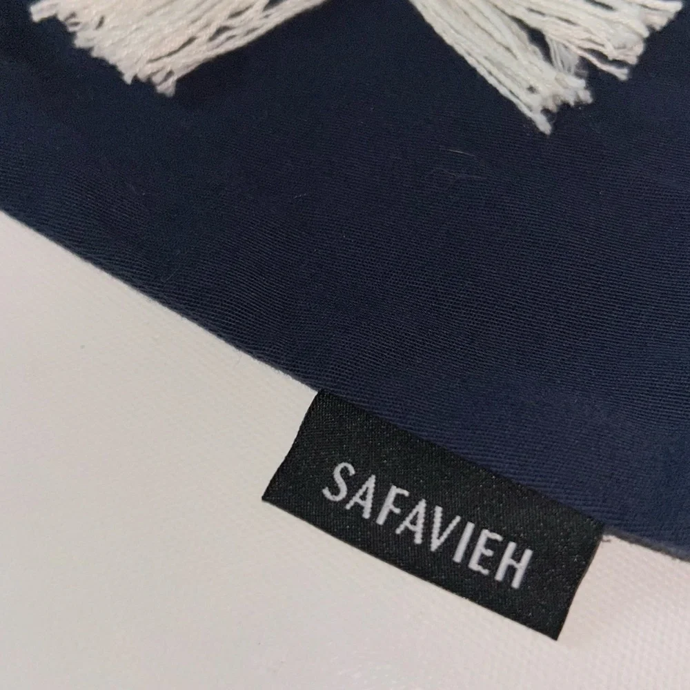 🍀3 for &25 Safavieh Throw Pillow Navy Blue White Tassel Star Crystal Beaded